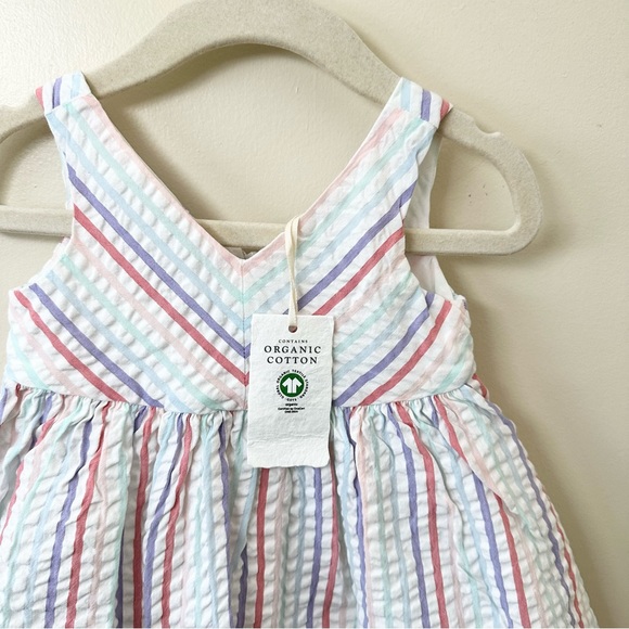 NEW 💕 Hope & Henry 100% Organic Cotton Rainbow-Colored Striped Party Dress - Picture 9 of 12